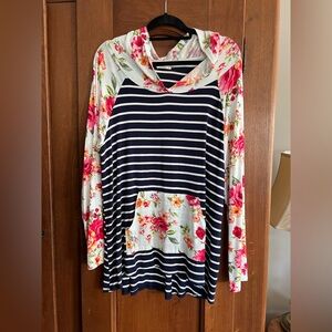 Floral and Striped Women's Hoodie